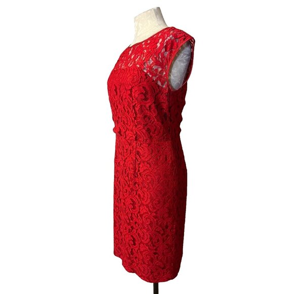 Banana Republic Sheath Dress 8 Red Stretch Lace Cap Sleeve Career Church Party - Picture 5 of 11